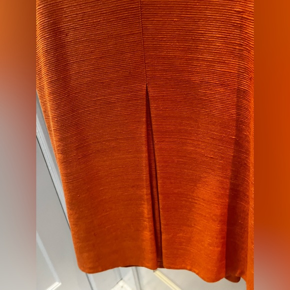 RARE Vintage Akris Punto silk orange knee-length pleated flared dress lace - Picture 7 of 12